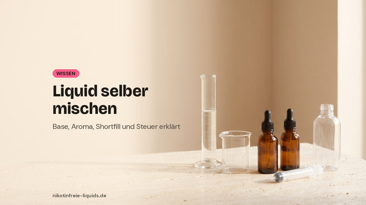 Messzylinder, Becherglas, Pipettenflaschen und Spritze zum Liquid selber mischen