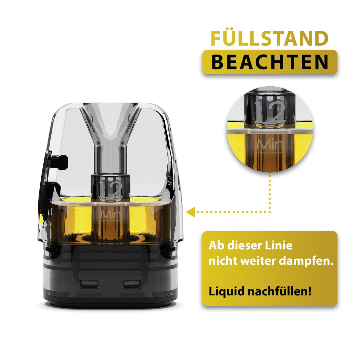 LUVX Pod 0,6 Ohm, Ersatzpod mit Liquid und markierter Linie für den Mindest-Füllstand