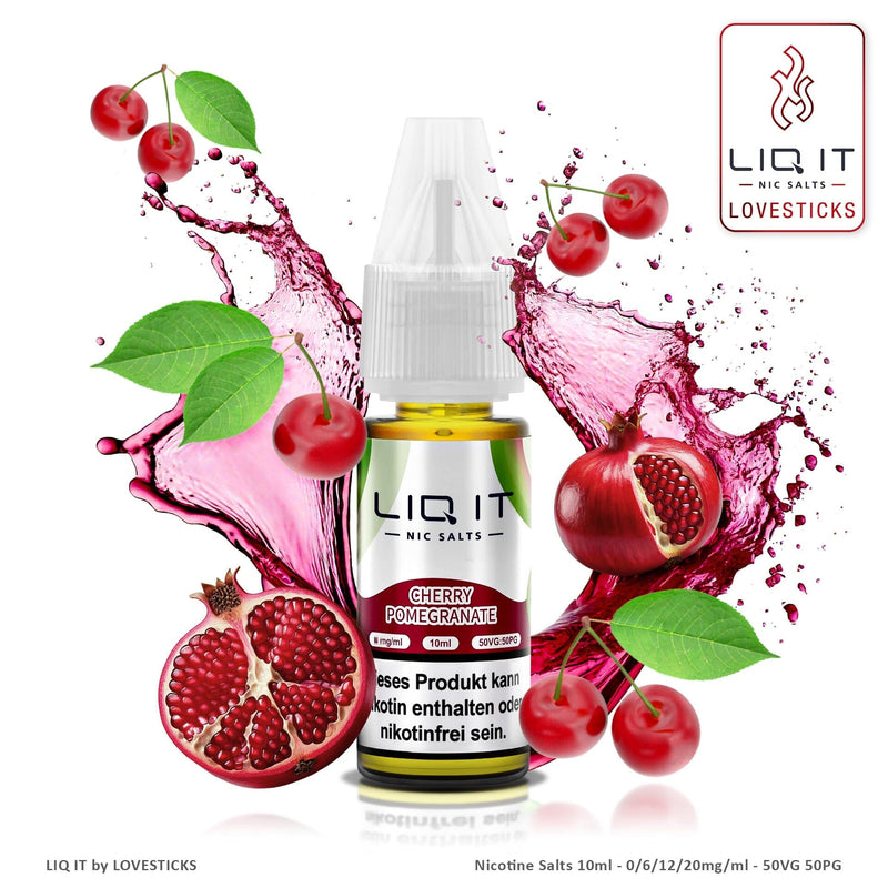 LIQ IT Cherry Pomegranate Liquid ohne Nikotin, 10-ml-Flasche mit 0 mg vor Kirschen und Granatapfel