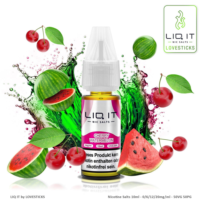 LIQ IT Cherry Watermelon Liquid ohne Nikotin, 10-ml-Flasche mit 0 mg vor Kirschen und Wassermelone