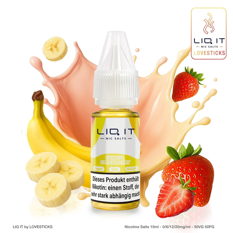 LIQ IT Banana Strawberry Liquid ohne Nikotin, 10-ml-Flasche mit 0 mg vor Banane und Erdbeere