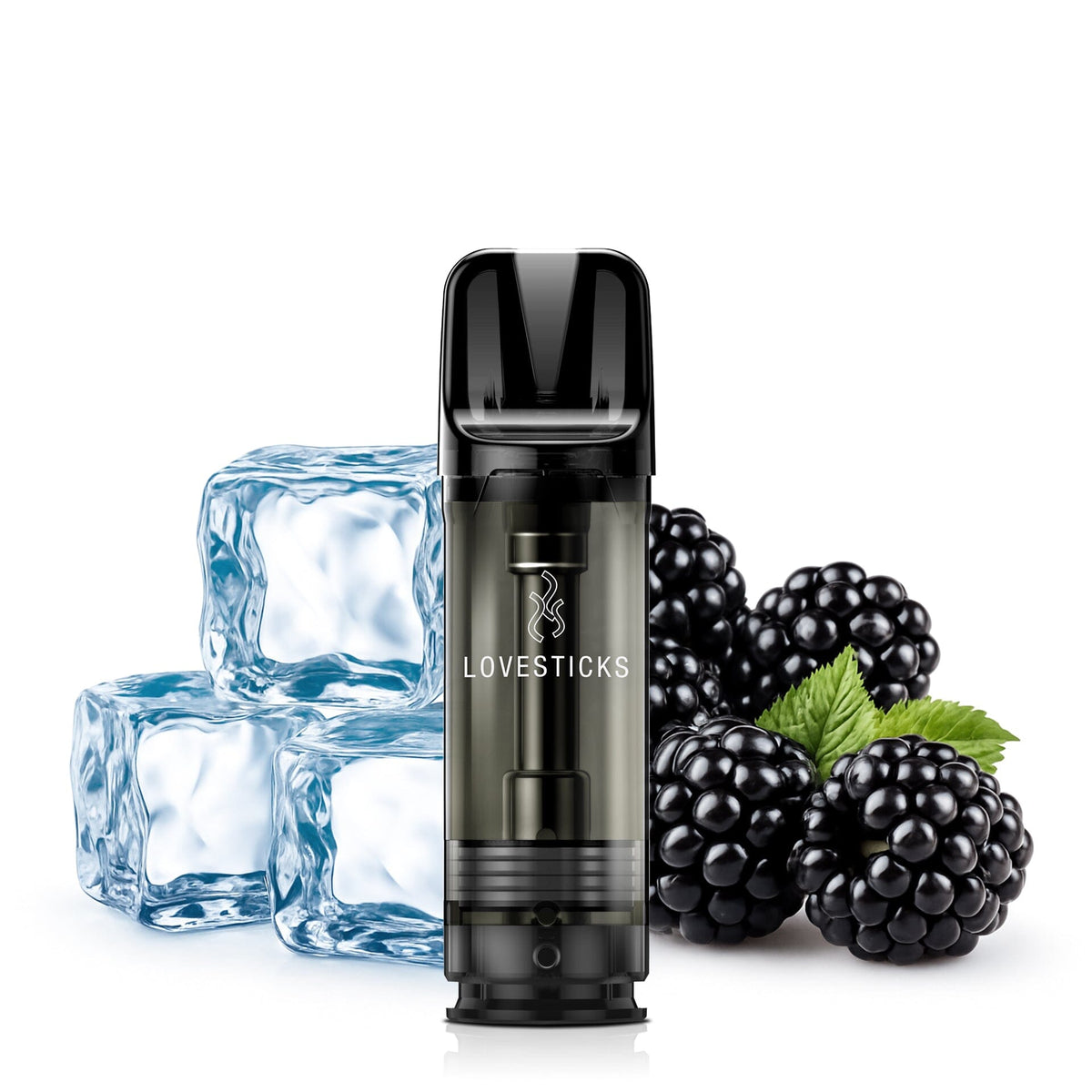 LUVA&CO Prefilled Pod Black Ice, einzelner Pod mit 20 mg/ml Nikotinsalz vor Eiswürfeln und Brombeeren