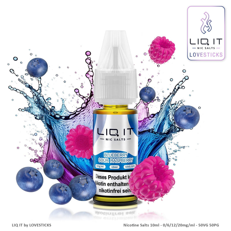 LIQ IT Blueberry Sour Raspberry Liquid ohne Nikotin, 10-ml-Flasche mit 0 mg vor Blaubeeren und Himbeeren