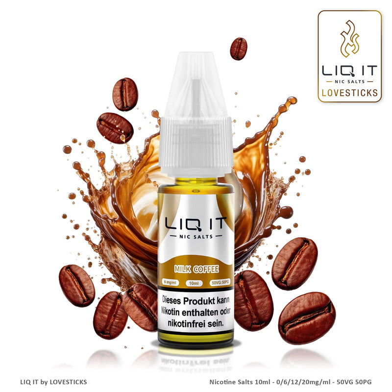 LIQ IT Milk Coffee Liquid ohne Nikotin, 10-ml-Flasche mit 0 mg vor Kaffeebohnen und Milch