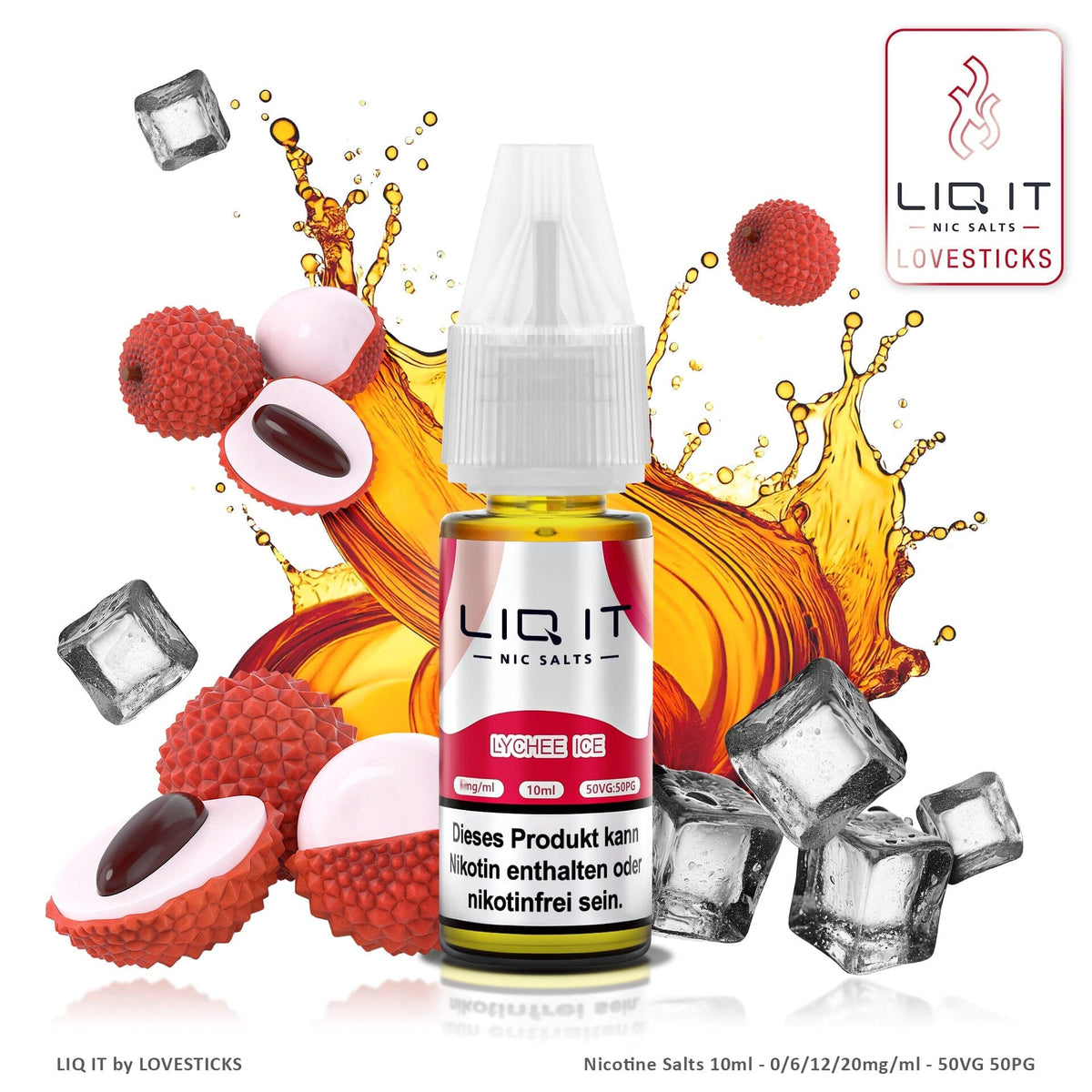 LIQ IT Lychee Ice Liquid ohne Nikotin, 10-ml-Flasche mit 0 mg vor Litschis und Eis