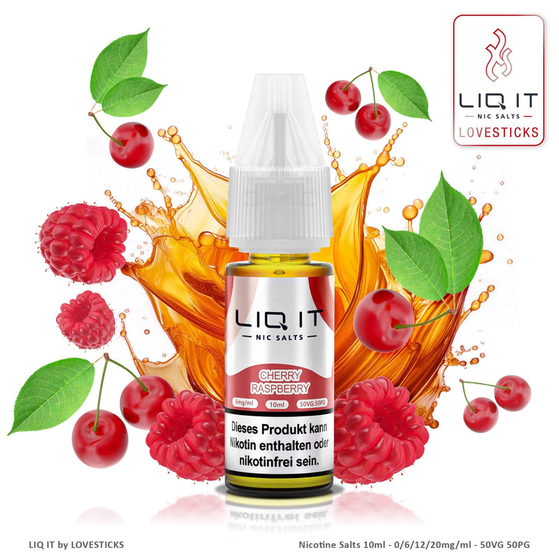 LIQ IT Cherry Raspberry Liquid ohne Nikotin, 10-ml-Flasche mit 0 mg vor Kirschen und Himbeeren