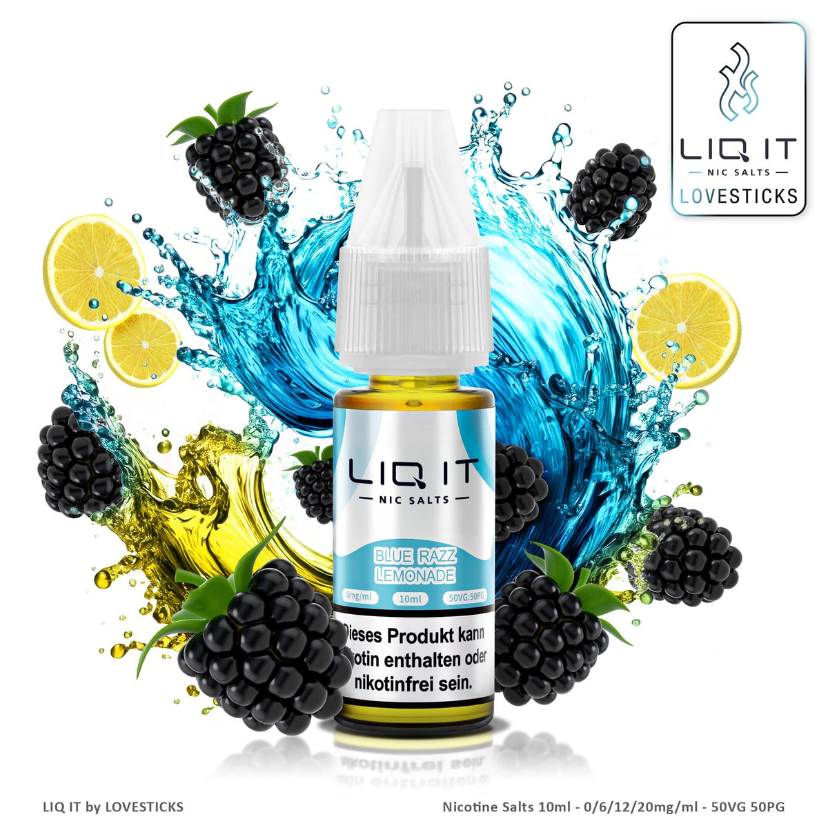 LIQ IT Blue Razz Lemonade Liquid ohne Nikotin, 10-ml-Flasche mit 0 mg vor Brombeeren und Zitrone