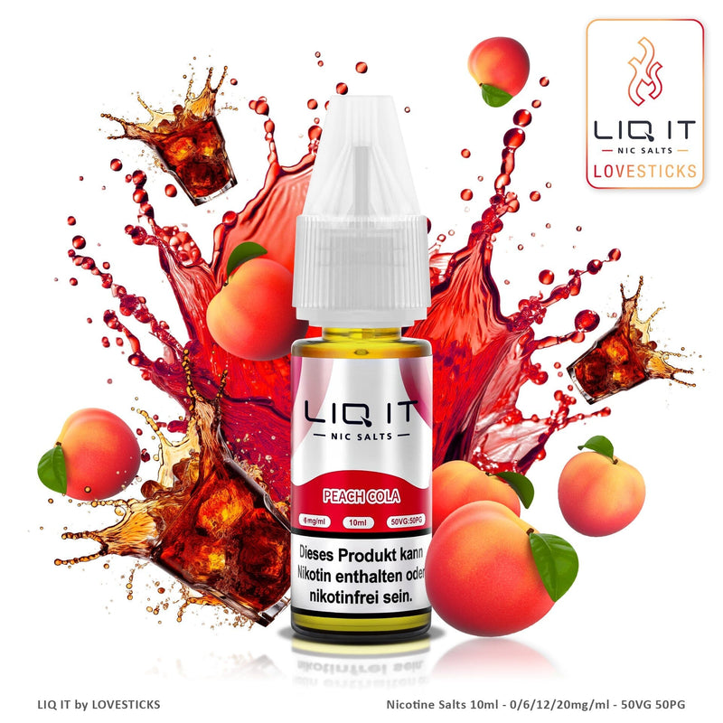 LIQ IT Peach Cola Liquid ohne Nikotin, 10-ml-Flasche mit 0 mg vor Pfirsich und Cola