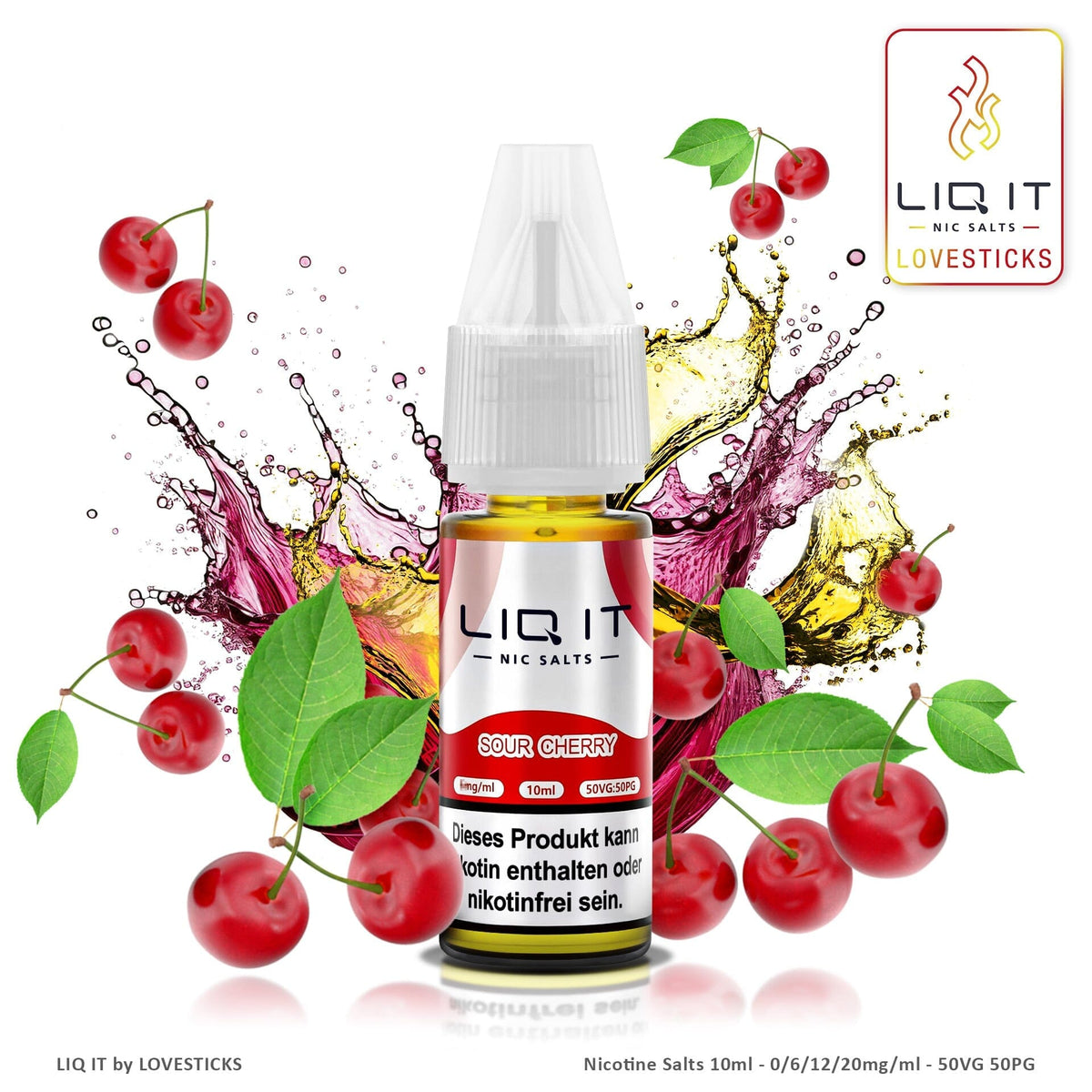 LIQ IT Sour Cherry Liquid ohne Nikotin, 10-ml-Flasche mit 0 mg vor Sauerkirschen