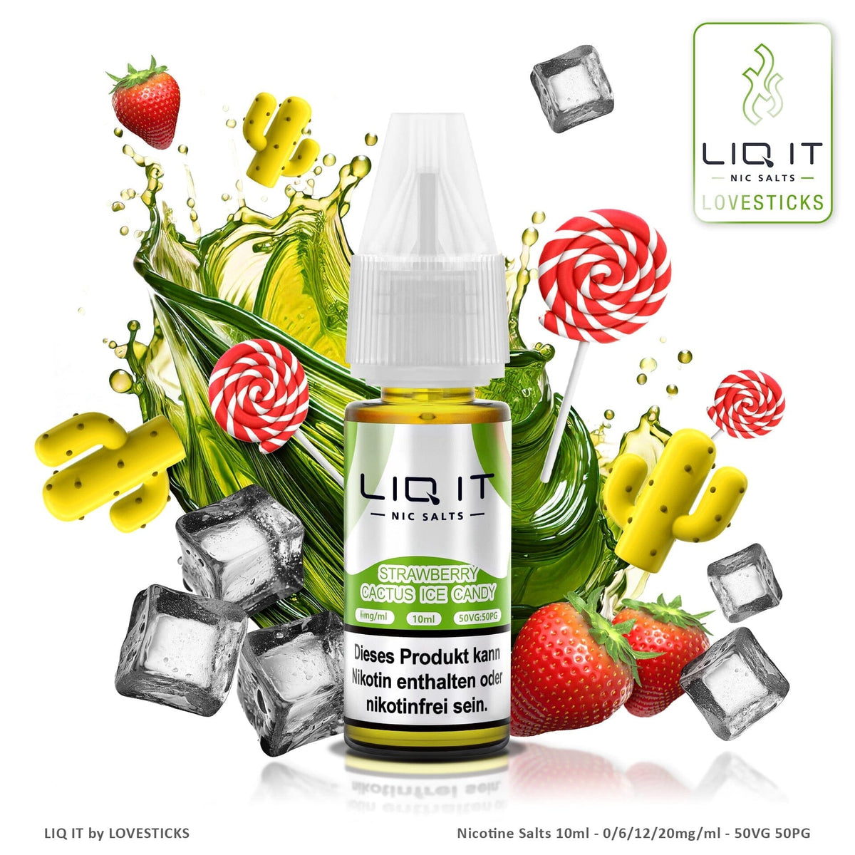 LIQ IT Strawberry Cactus Ice Candy Liquid ohne Nikotin, 10-ml-Flasche mit 0 mg vor Erdbeere und Kaktusfeige