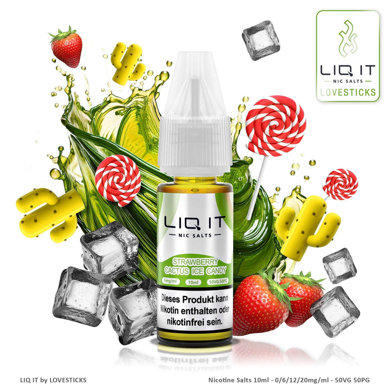 LIQ IT Strawberry Cactus Ice Candy Liquid mit 6 mg Nikotinsalz, 10-ml-Flasche vor Erdbeere und Kaktusfeige