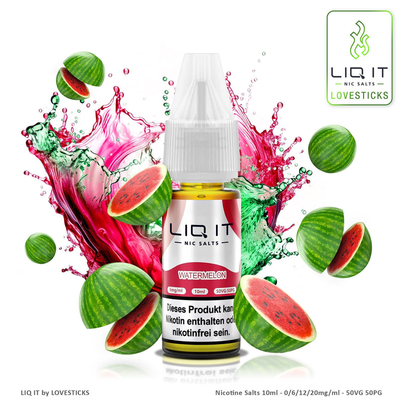 LIQ IT Watermelon Liquid ohne Nikotin, 10-ml-Flasche mit 0 mg vor Wassermelone