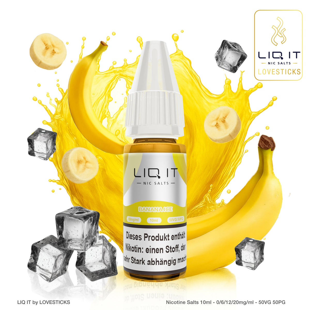 LIQ IT Banana Ice Liquid ohne Nikotin, 10-ml-Flasche mit 0 mg vor Banane und Eis