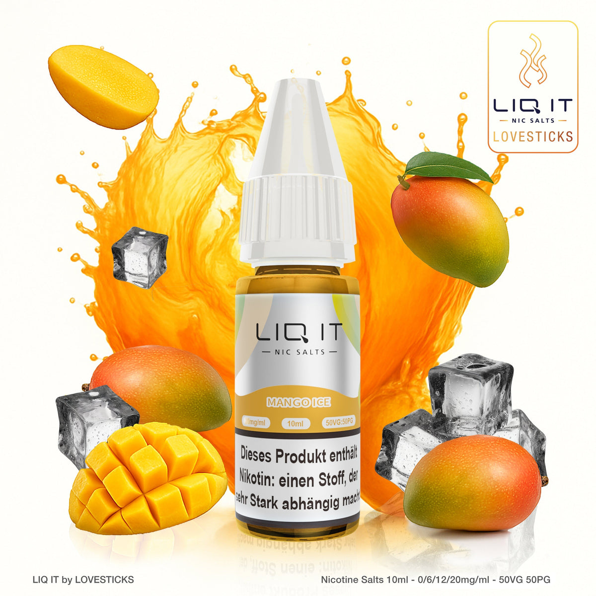 LIQ IT Mango Ice Liquid ohne Nikotin, 10-ml-Flasche mit 0 mg vor Mango und Eis
