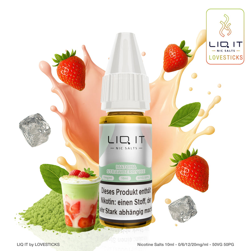 LIQ IT Matcha Strawberry Ice Liquid ohne Nikotin, 10-ml-Flasche mit 0 mg vor Matcha und Erdbeeren