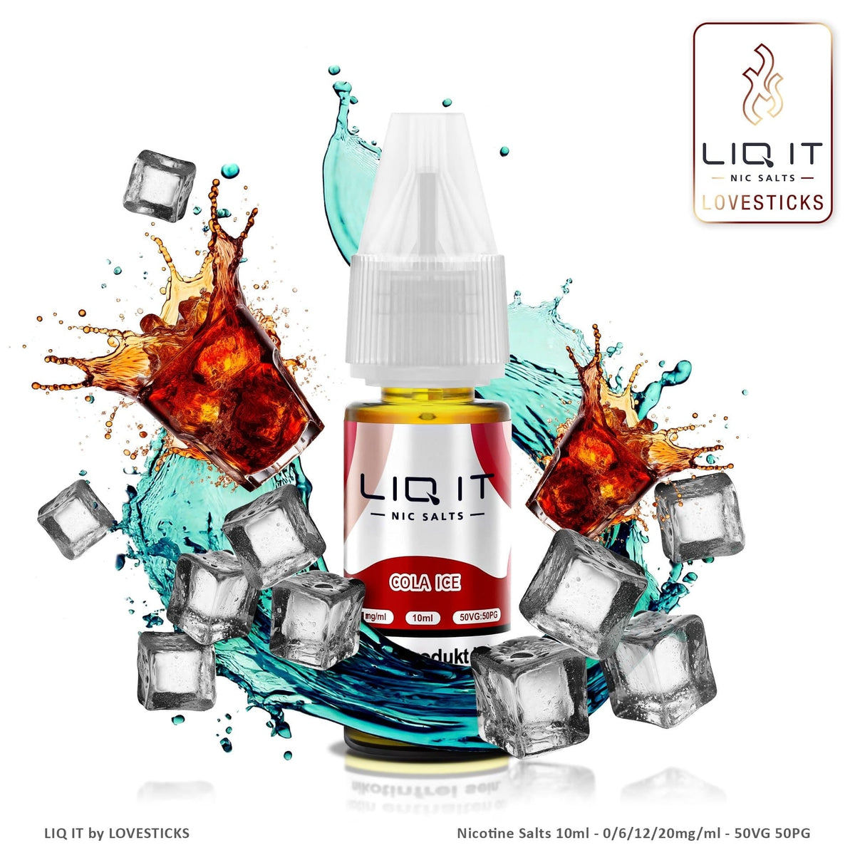LIQ IT Cola Ice Liquid ohne Nikotin, 10-ml-Flasche mit 0 mg vor Cola und Eiswürfeln