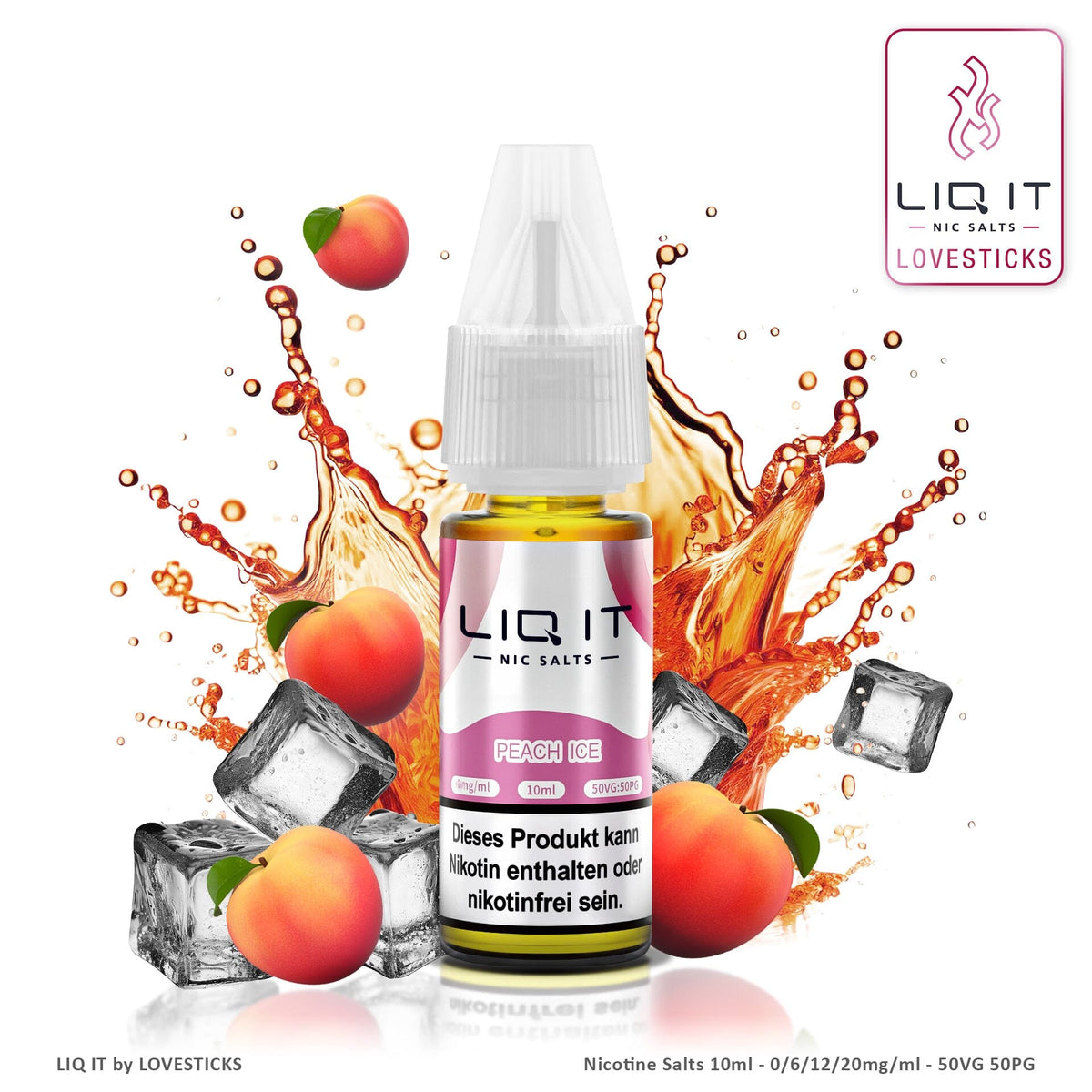 LIQ IT Peach Ice Liquid ohne Nikotin, 10-ml-Flasche mit 0 mg vor Pfirsich und Eis