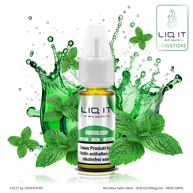 LIQ IT Pepper Mint Liquid ohne Nikotin, 10-ml-Flasche mit 0 mg vor Minzblättern