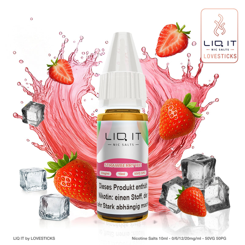 LIQ IT Strawberry Ice Liquid mit 6 mg Nikotinsalz, 10-ml-Flasche vor Erdbeeren und Eis
