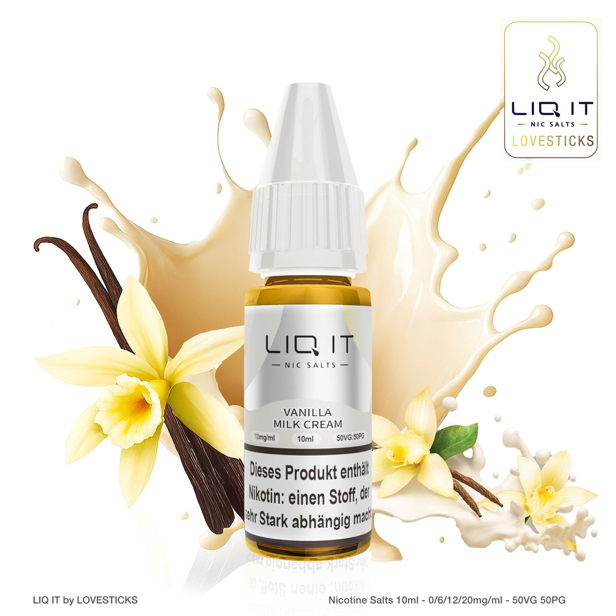 LIQ IT Vanilla Milk Cream Liquid ohne Nikotin, 10-ml-Flasche mit 0 mg vor Vanille und Milch