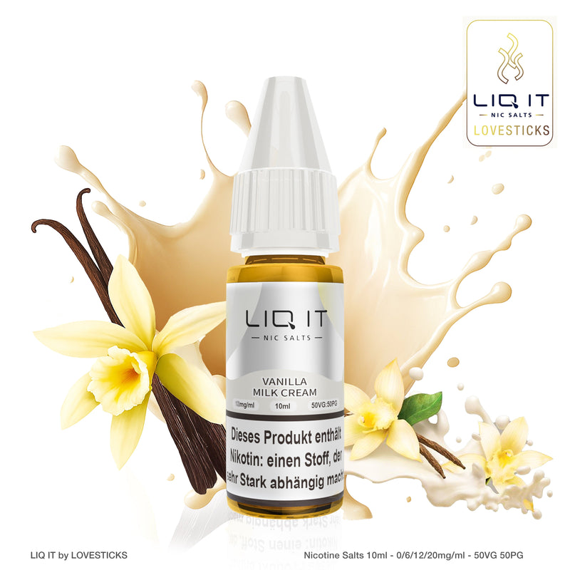 LIQ IT Vanilla Milk Cream Liquid ohne Nikotin, 10-ml-Flasche mit 0 mg vor Vanille und Milch